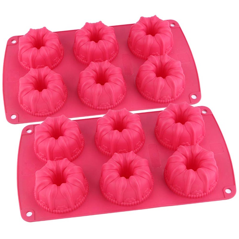 Webake Fancy Fluted Tube Cake Pan Non-stick Silicone Mini Tube Cake Baking Pan Kugelhopf Cake Mold Pack of 2 - Image 1